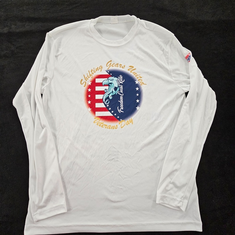 Shifting Gears United Veterans Day White Long Sleeve Performance T-Shirt Men's M